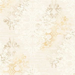Seabrook Designs JP30703 Journey White and Gold Champlain Damask Wallpaper